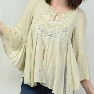 NWOT Free People Get Over It Top Women's Size S Cream Blouse Mesh Flowy Boho